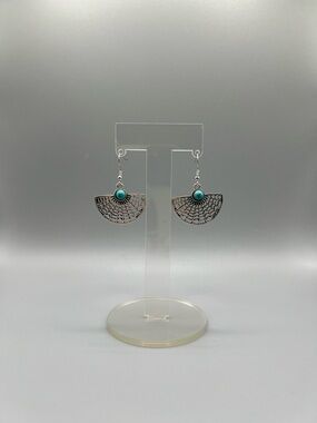 Turquoise Accent Fan Drop Earrings - Handmade #E0276C